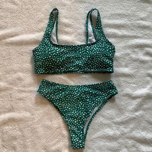 Green polka dot bikini